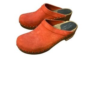 Sandgrens Red Leather Swedish Clogs Size 40 (US 9.5) Wooden Platform Mules